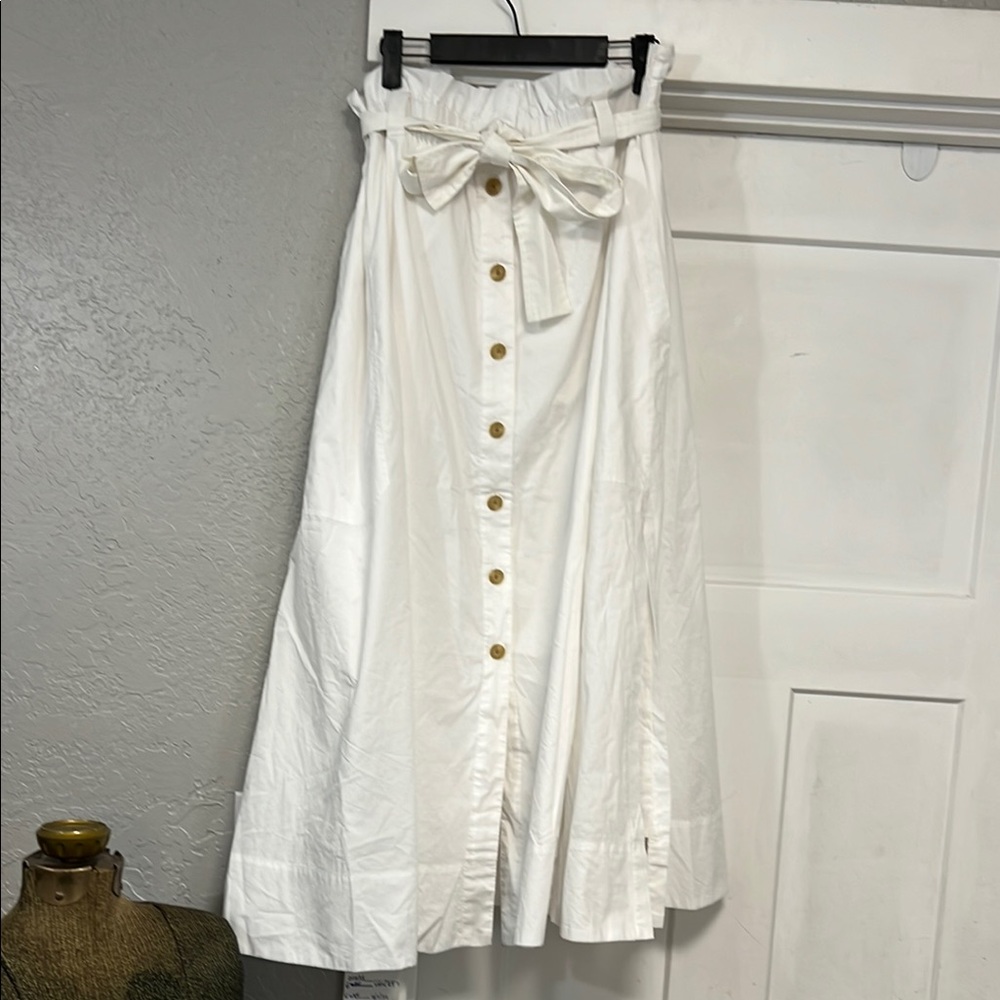 EVERLANE EASY BUTTON FRONT WHITE MIDI  SKIRT SIZE XL - Picture 2 of 16